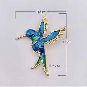 Blue Hummingbird Brooch | Enamel Bird Pin Jewelry